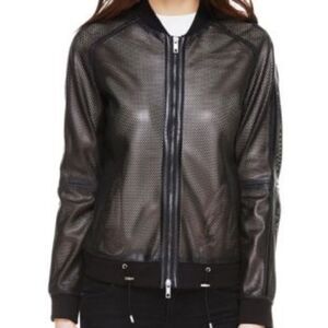 Sosken  Cara Perforated Faux Leather Bomber Jacket Sz 2
